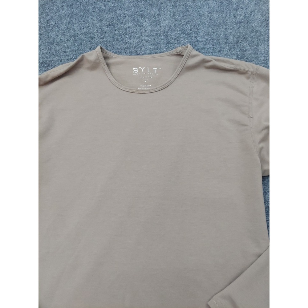 BYLT Shirt Mens Medium Brown Long Sleeve Crew Neck Curve Hem Premium Basics - Picture 3 of 9